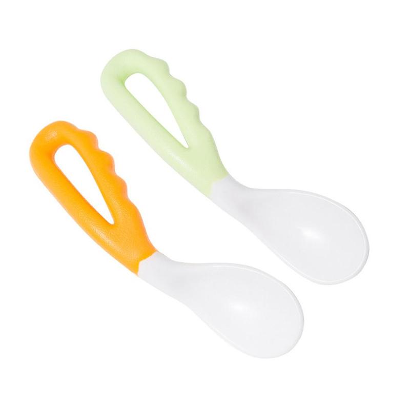 Child Feeding Spoon Curved Two-color Soup Newborn Tableware Baby Training Spoon Double Pack 71840