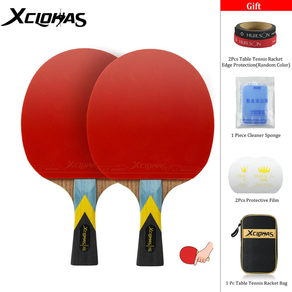 Xc lohas krachtige wenge houten tafeltennis rackets set 6 sterren pingpongbatjes met polyester rits tas: 2 lange handvatten