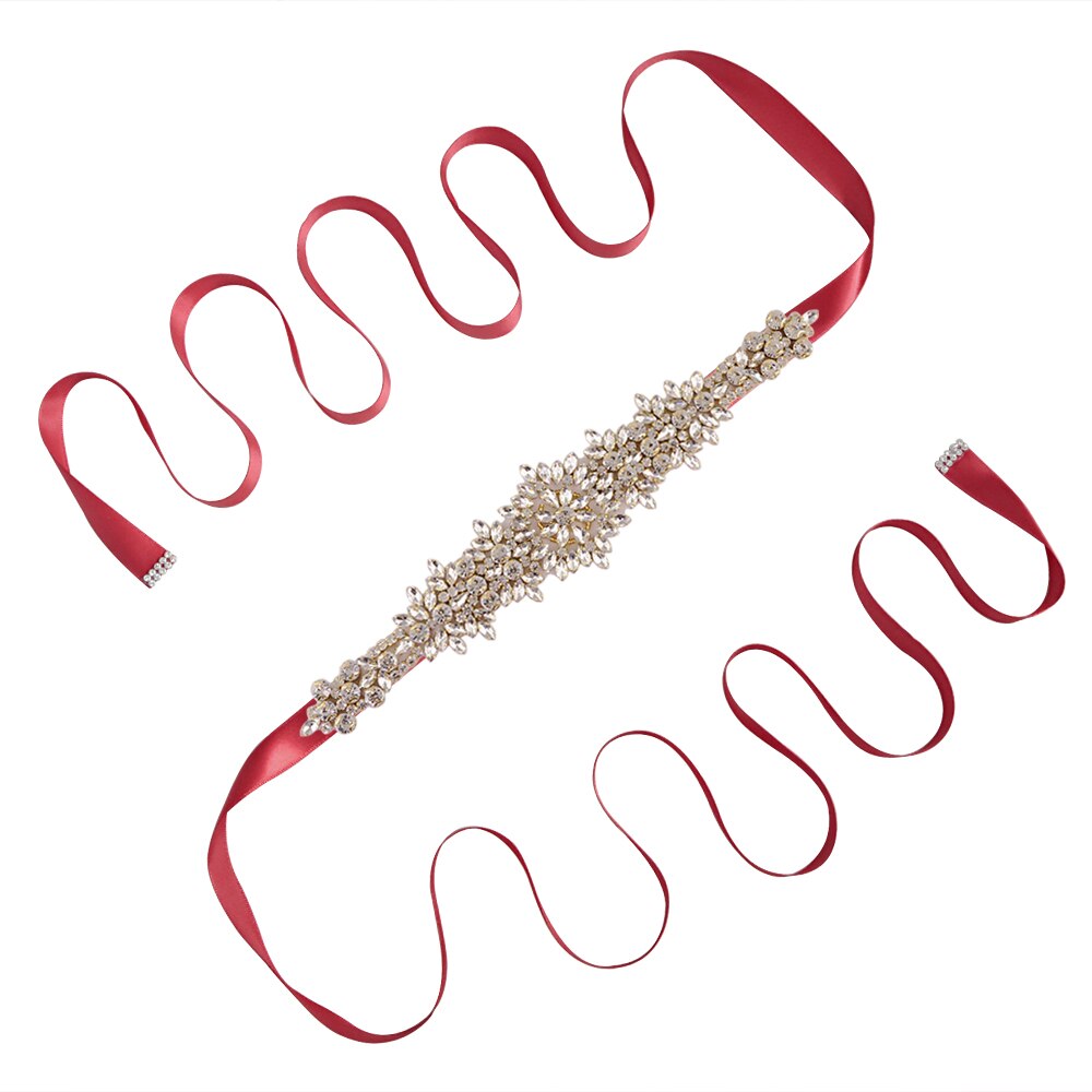 TRiXY S319-G Goldene Strass Gürtel Braut Gürtel Schärpen Bänder Hochzeit Gürtel Schärpen funkelnd Braut Gürtel Brautjungfern Kleider Gürtel: Wein rot