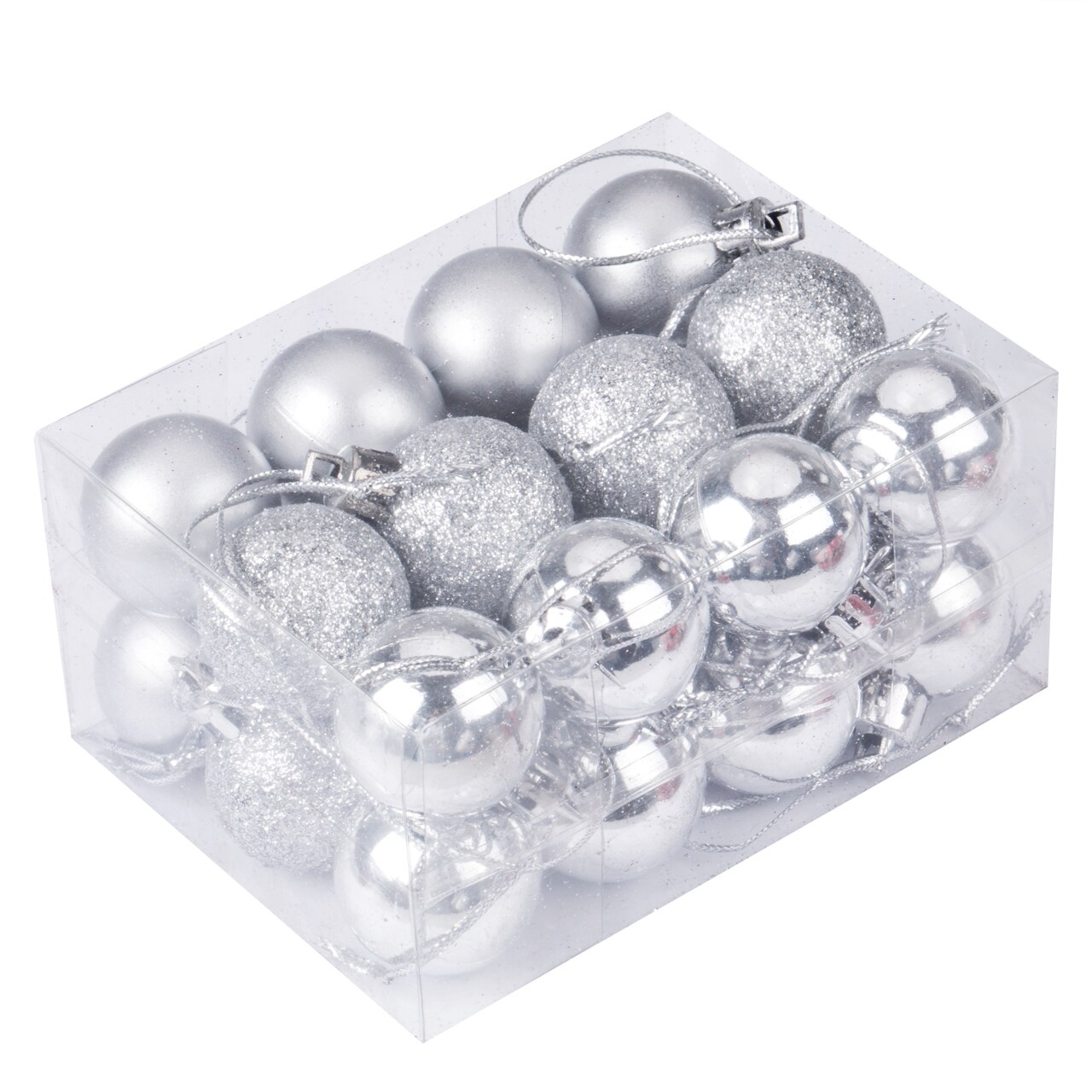 Nyeste 24 stk julekugler bøjle kugler juletræ hængende ornament festindretning 25mm: Sølv