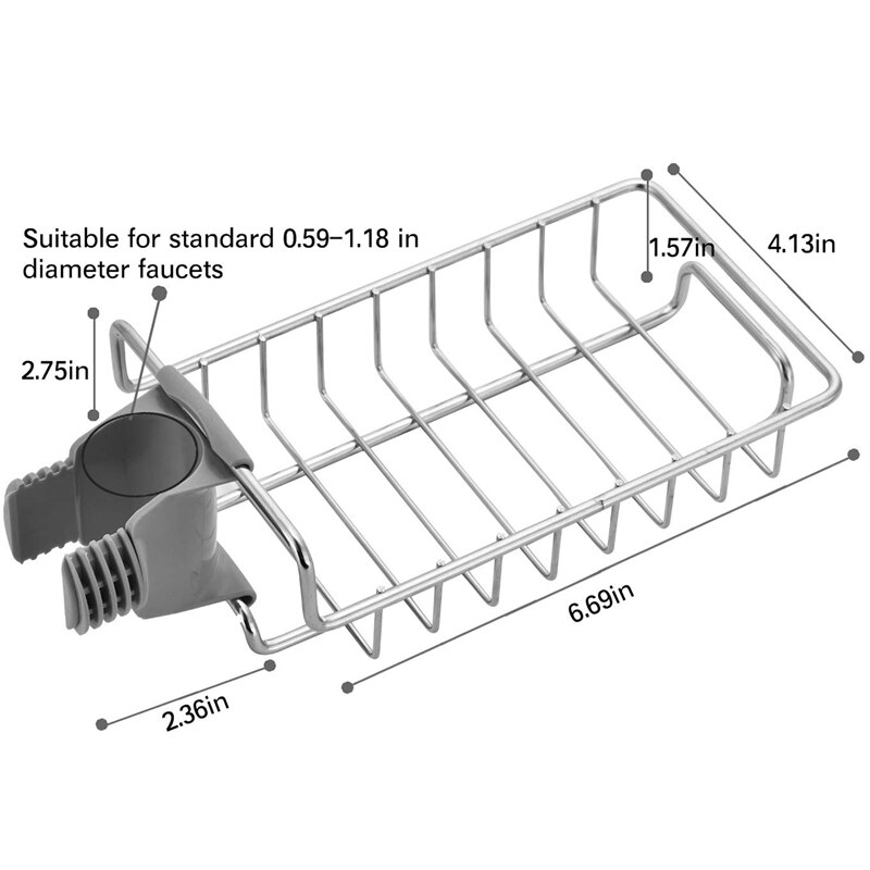 Spons Houder, Verstelbare Rvs Kraan Gemonteerd Spons Houder Voor Gootsteen Caddy Zeep Borstel Afwasmiddel Dr