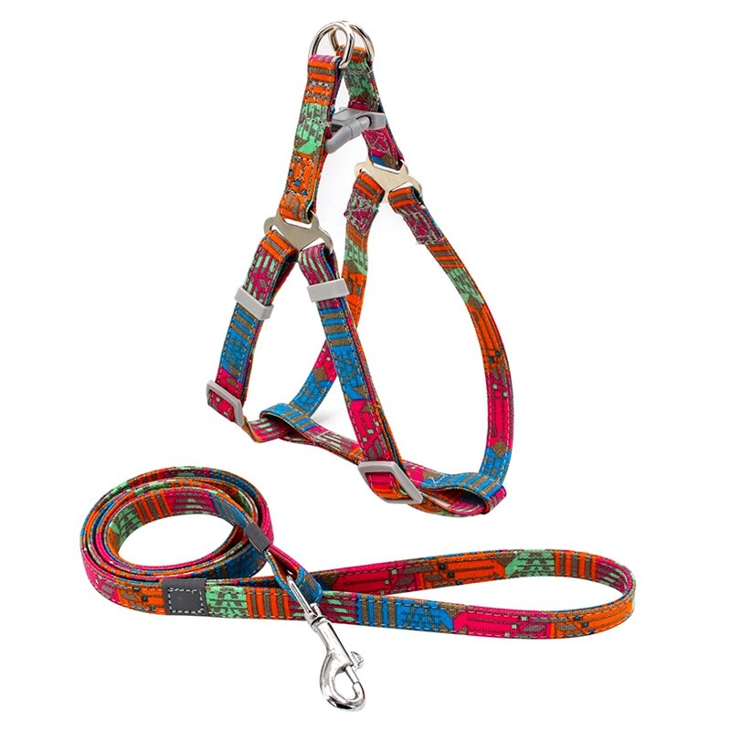 Indische Stijl Dog Harness en Leash Set Hond Canvas Band Vest En Trekkabel Voor Outdoor Lopen Voor Kleine Medium huisdieren: C