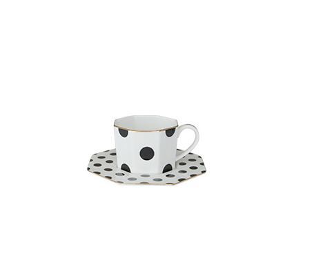 British style 9inch Octagonal Ceramic Plate Black White Dot Stripe Tableware Coffee Plates Dishes Afternoon Tea Set Home Kitchen: 2pcs