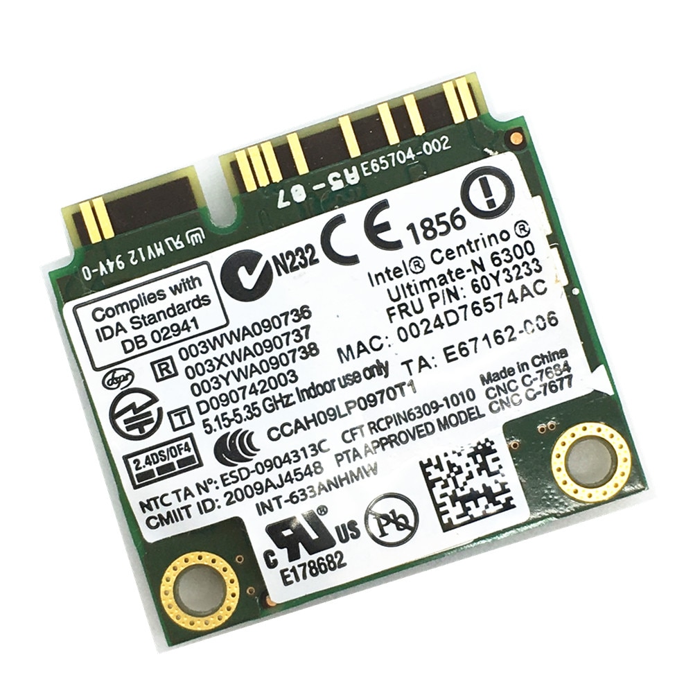 For Ultimate-N Intel 6300 633ANHMW 6300AGN half Mini PCI-E 2.4G/5GHZ Wireless card for X230 X220 T410 T420 FRU 60Y3233