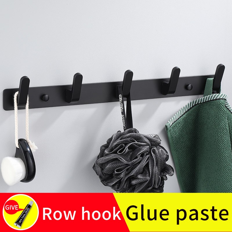 Baño fila gancho negro pegamento pasta de pared dormitorio ganchos sin tornillos de instalación de oro del baño toalla gancho: black5pcs(Glue paste