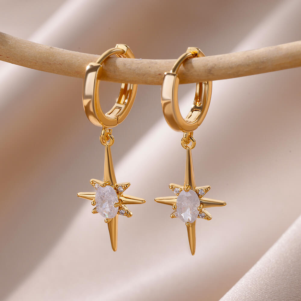 Pendientes de estrella de ocho puntas para mujer, pendientes de acero inoxidable de verano, tendencia nueva en joyería para pareja femenina, aretes de mujer 2024: Estampado en caliente