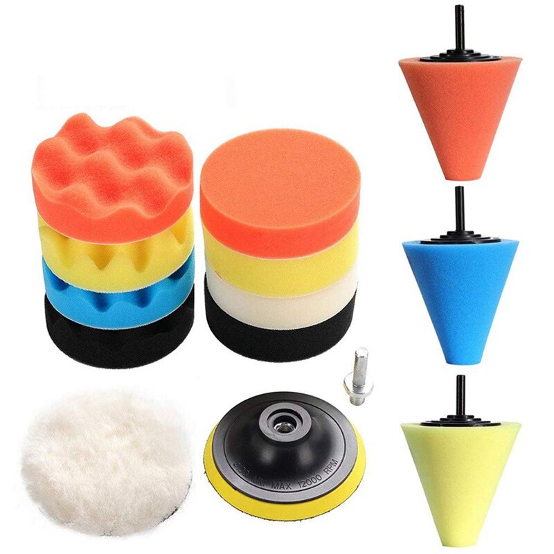 Juego de almohadillas para pulir coches de 14 Uds almohadilla de pulido con cera Kit de esponja para pulir autos Kit de rueda de 1/3 pulgadas/6Mm para pulir autos