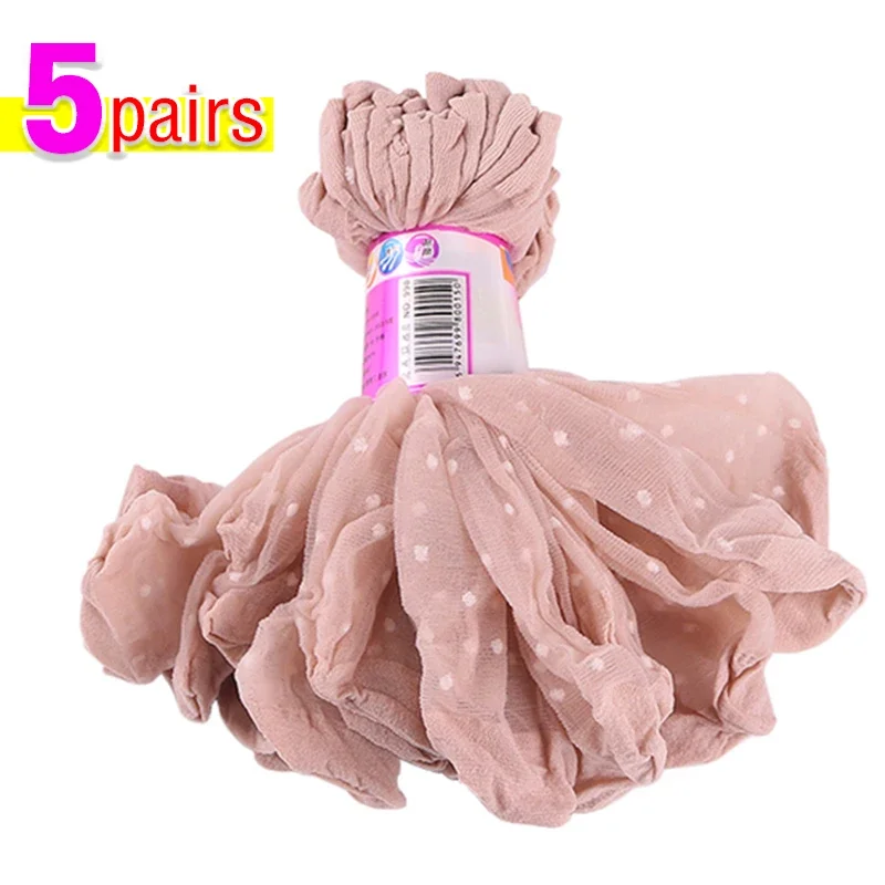 5/10Pairs Dot Zijden Sokken Vrouwen Transparante Dunne Ademende Zomer Nylon Korte Voorraad Vrouwelijke Antislip Stretch enkel Sexy Sok: Donkergrijs