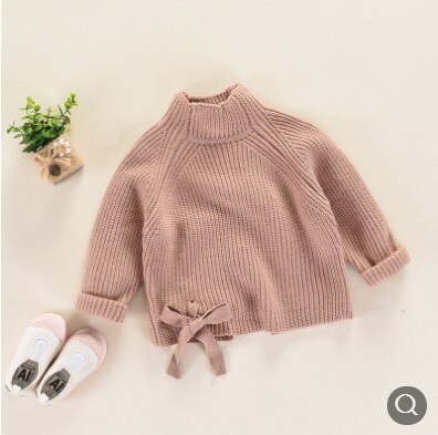 Efterår vinter børne sweater til piger tykke strik pullovere overtøj rullekrave børn piger sweater  rt130: Lyserød / 5