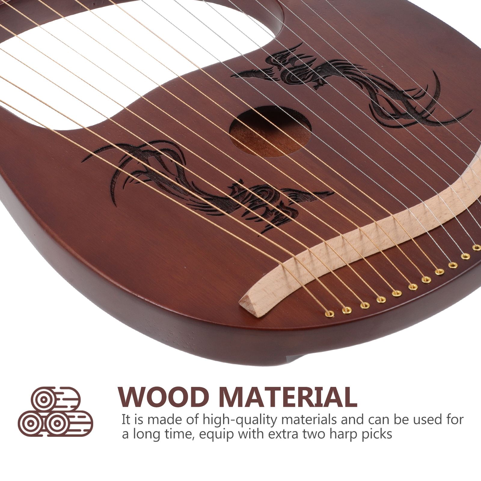 1 Set Lyre Harp 16 Metal Strings Handheld Harp Wood Body String Instrument Brown