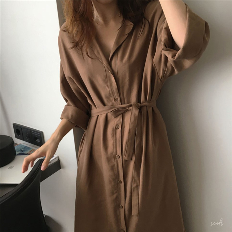Herfst dames lang shirt plus size losse stijl casual revers vleermuismouwen vintage ol lang shirt vest blouse jas vrouwelijk