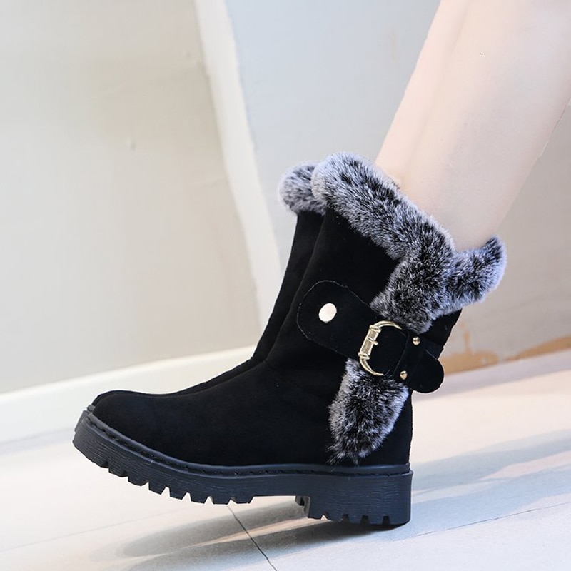 Botas de tobillo con plataforma plana para Mujer con hebilla de terciopelo para invierno Botas de nieve cálidas para Mujer zapatos cortos de felpa Botas de Mujer