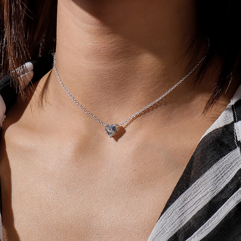 Aihua Clear Crystal Heart Necklace Zircon Love Heart Chokers Necklaces Bridal Wedding Party Jewelry