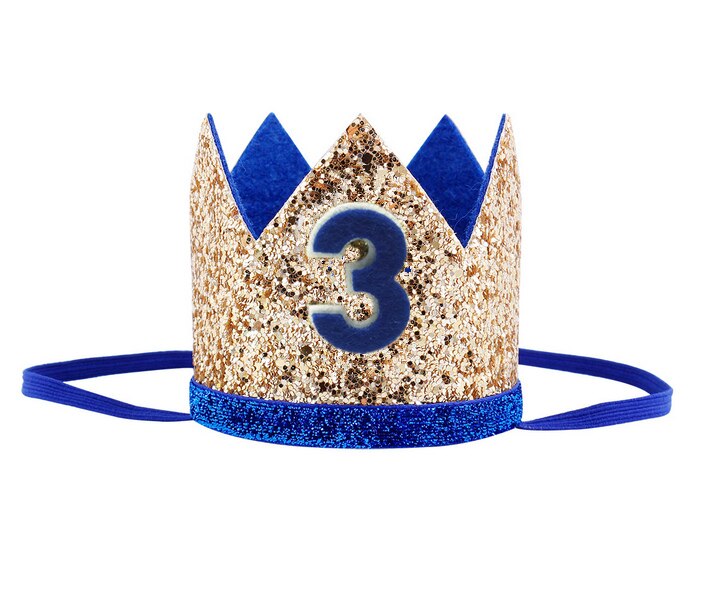 Gutter første bursdag sølv blå krone barn gylden blå 1st bursdag gutt antrekk til kake smash sparkle kongelig bursdagsfest hatt: Gyldenblå 3