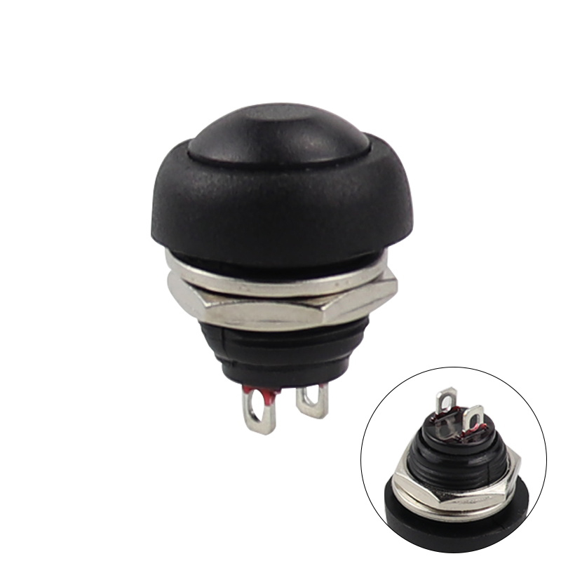 7Pcs PBS-33b 2Pin Mini Switch 12mm 12V 1A Waterproof momentary Push button Switch since the reset Non-locking: Black