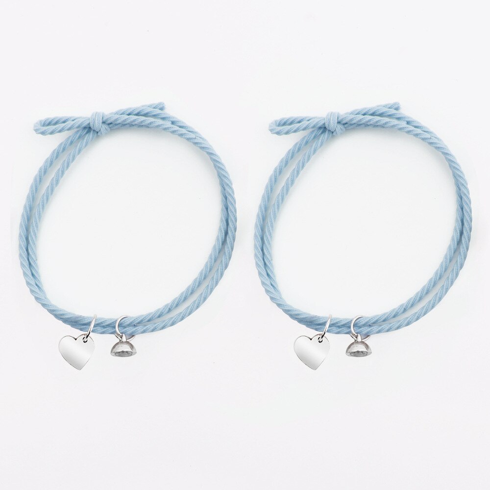 1 Paar Gevlochten Touw Magneet Armband Voor Liefhebbers Rvs Hanger Hart Paar Armbanden Meisjes Vriendschap Sieraden: Blue