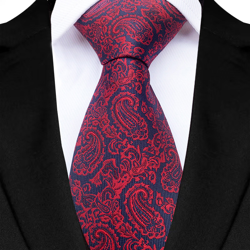 Cravate de luxe pour hommes, 8CM, couleur rouge, rayures à pois, couleur unie, Paisley, pour marié, tissée en Jacquard, pour fête d'affaires et de mariage: MULTI