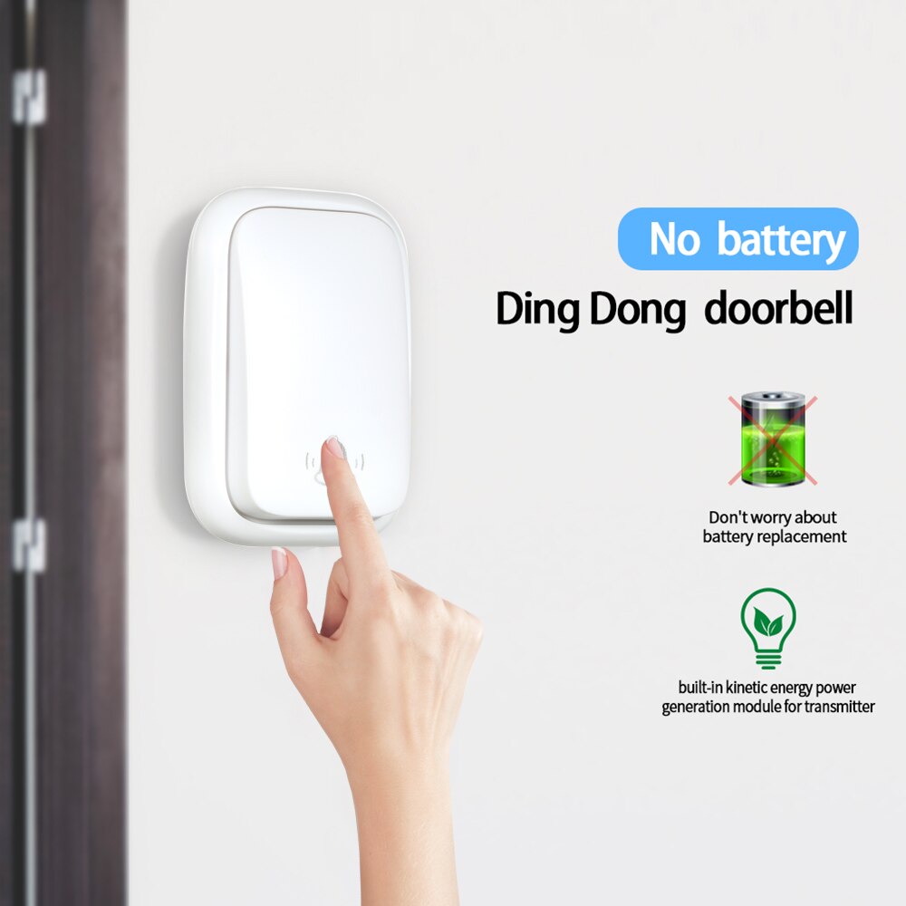 Wireless Door Bell Doorbell Mini Waterproof Doorbell Kits Battery Free Chime Operating 500 Feet 3 Volume Levels Indicator Light