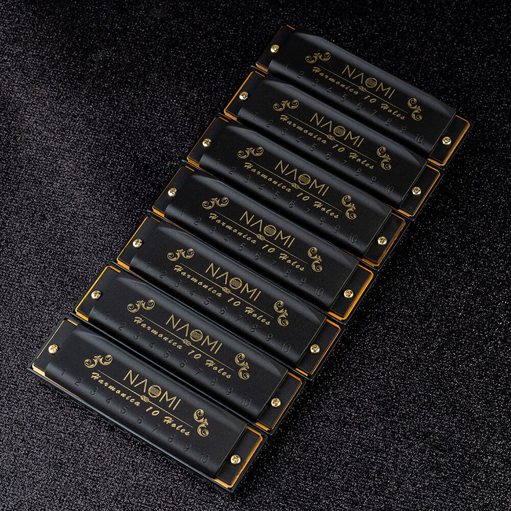 Piedmont Blues Harmonica Harp Set of 7 (G, A, Bb, C, D, E, F Keys) 10 Holes with Zippered Carrying Case