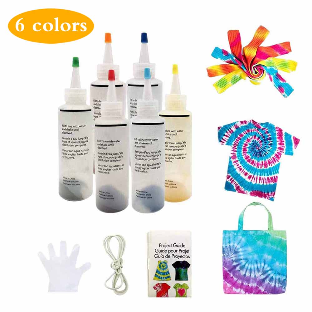 6 farver stof tekstil maling farverige slips døende sæt flerfarvet farvestoffer maling tie-dye kit pigment sæt dekorere maleri værktøjer
