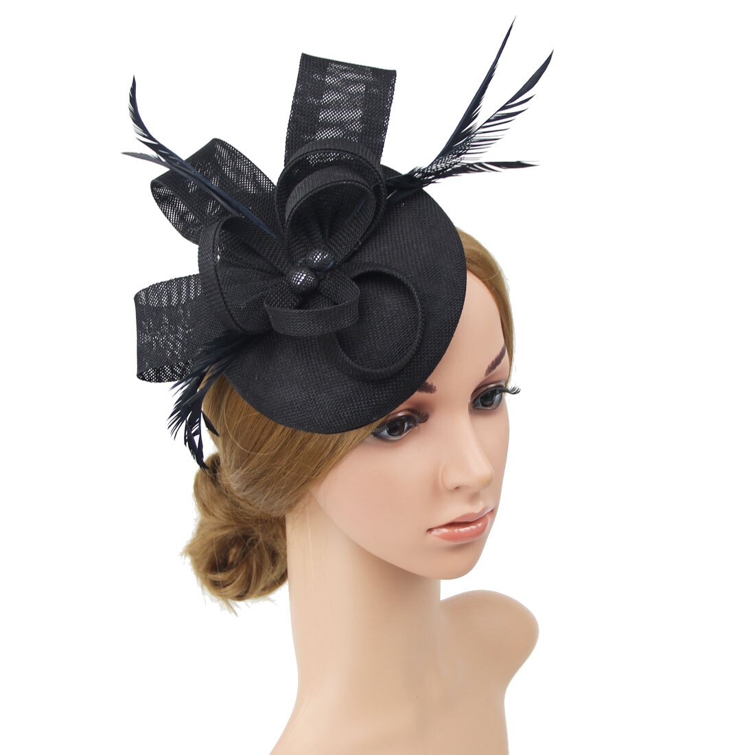 Damen Frauen Hochzeit Abend Party Mesh Stirnband Blume Hut Fascinator Caps: B-black