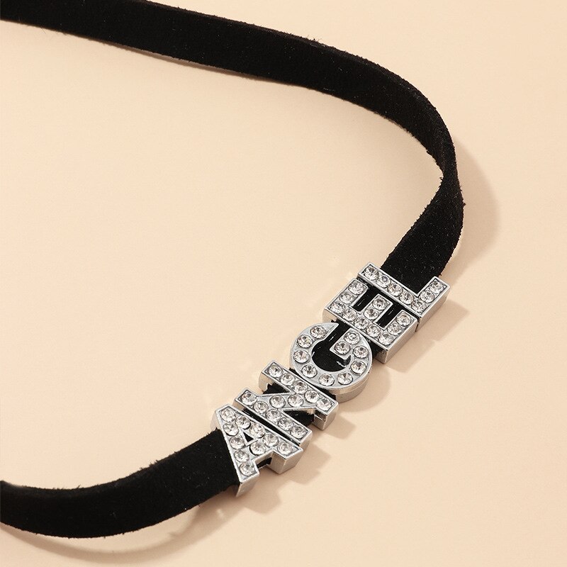 Collar gótico negro con cristales y letras de ángel para niña y mujer, Gargantilla corta, cuello Punk, Retro, joyería para , accesorios para el cuello