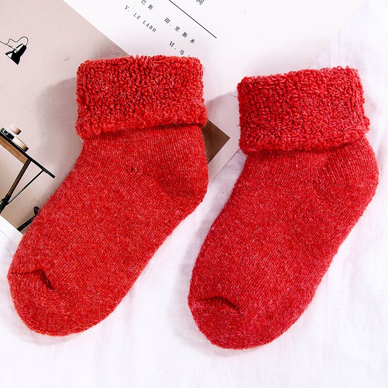 Dikker Herfst Winter Echte Wollen Baby Kids Sokken Zachte Warme Sokken Voor Kinderen 0-7 Jaar Jongens Meisjes Thermische vloer Babysokjes: Rood / 4-7 Years