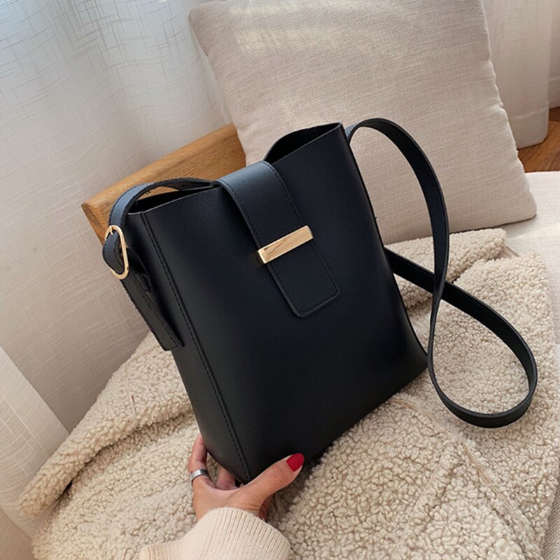 Burminsa brede band zachte emmer schoudertassen voor vrouwen grote capaciteit dames messenger bags werk vrouwelijke composiet tassen: Zwart