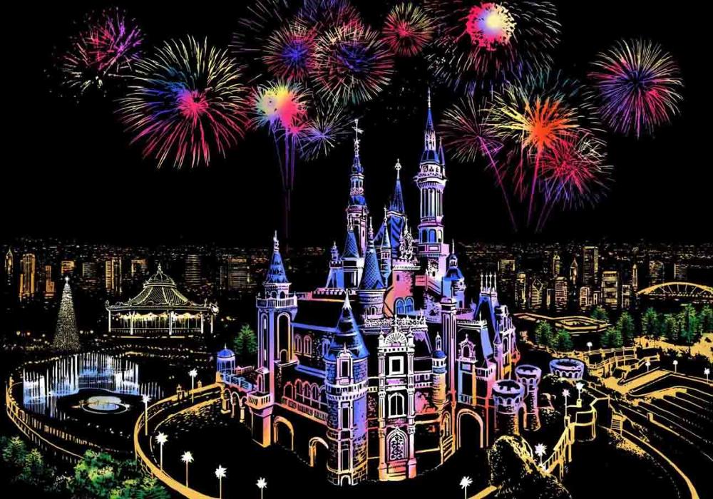 Decorative painting scratch Scraping painting drawing paper world Sightseeing pictures decoration birthday: The castle