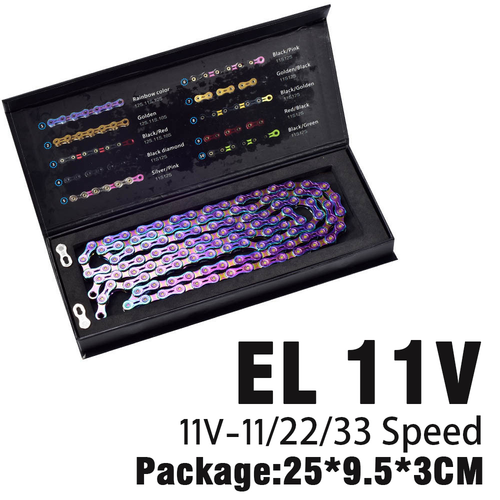 SUMC-cadenas de colores para bicicleta de montaña, accesorios para bici de 9V, 10V, 11V y 12V, cadena de arcoíris plegable con hebilla mágica: EL 11V