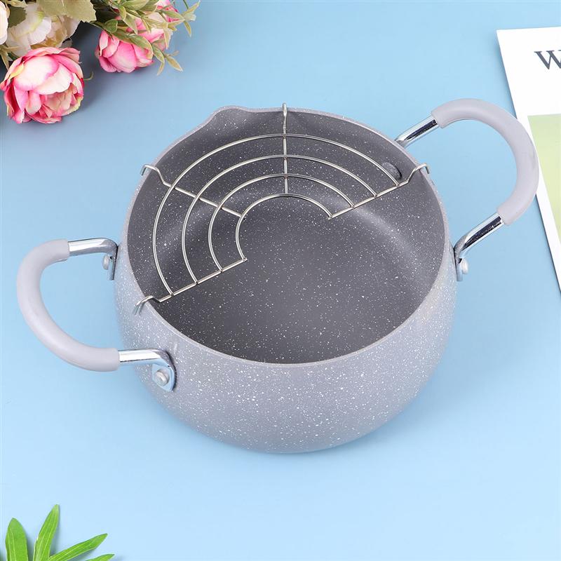 1pc Household Frying Pot Mini Frying Pan Universal Fryer Tempura with Oil Strainer Rack and Lid for Induction Cooker Gas Stove