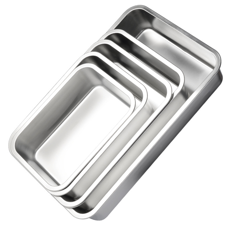 Bandeja de almacenamiento rectangular de acero inoxidable, plato de cena, horno, pastel, bandeja para hornear, pan, recipiente de comida, accesorios de cocina