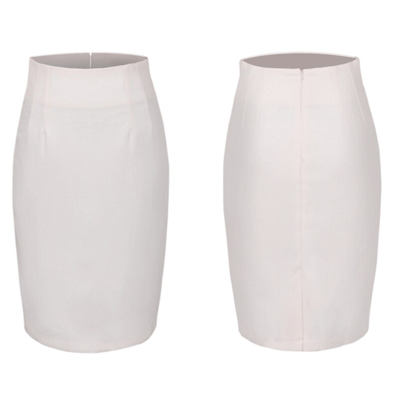 Nice-Altijd Elegante Effen Kleur Kokerrok Kantoor Werk Bodycon Vintage Rekbare Vrouwen Rokken 625: WHITE / L