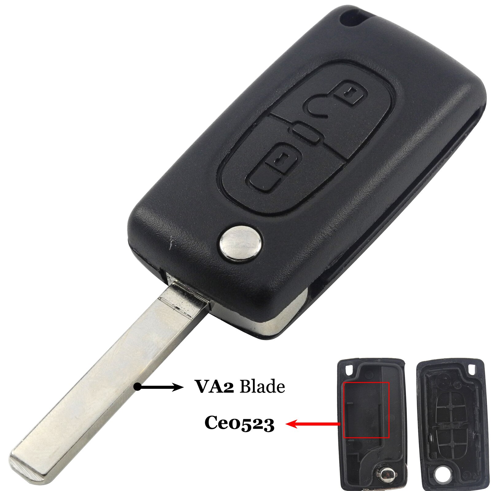 Jingyuqin 2 knapper flip sammenfoldelig nøglecase blank skal til peugeot 107 207 407 307 307s 308 407 607 807 va2/ hca  ce0523 ce0536: Va2 ce0523