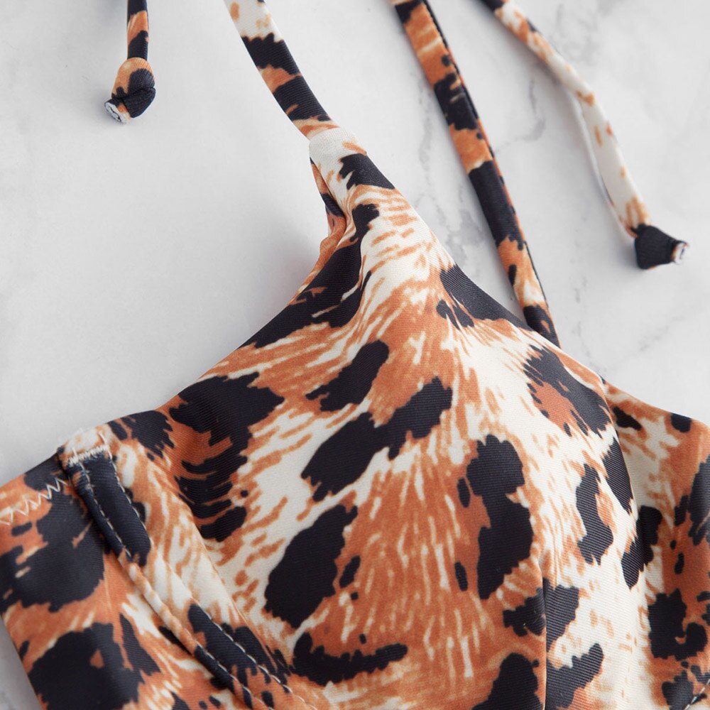 ZAFUL – maillot de bain imprimé léopard pour femmes, ensemble Bikini à armatures, taille basse, bretelles Spaghetti, rembourré, Sexy