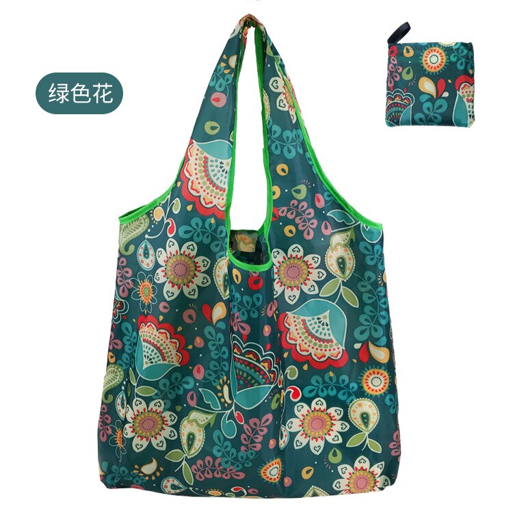 Big Polyester ECO Folding Bag Reusable Shopping Bags for Market Foldable Shop Bag Eco-friend Reduce Plastic: Green