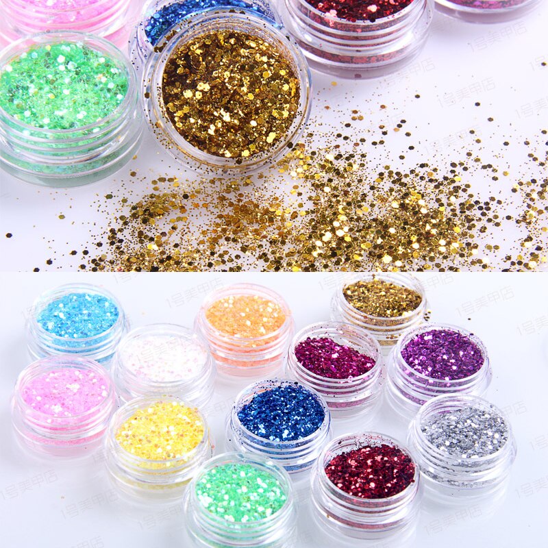 1x Topf 2g Bling funkeln Pulver Staub Nagel Kunst Pailletten 3D Regenbogen Klare Hexagon Scheibe DIY Charme Nagel Kunst Dekor Manikübetreffend HHF