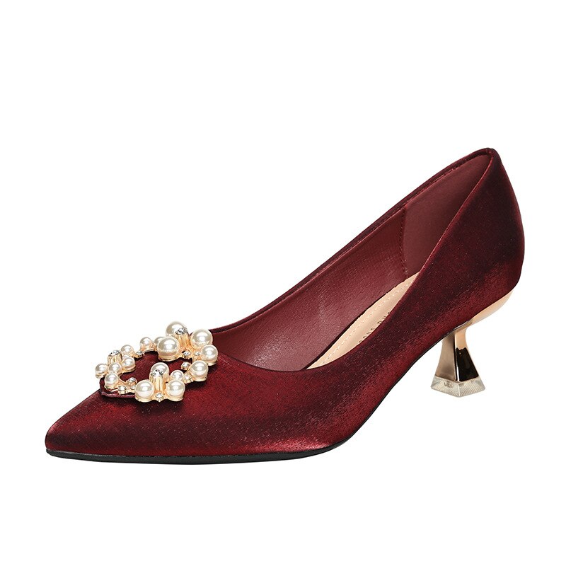 5cm spitze seidenpumps mit strass-blockabsatz und perlenbesatz, burgunderrot, für sterben braut, damen, 39 40