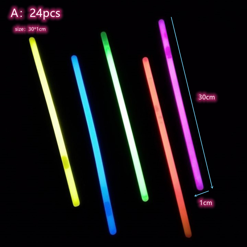 Bastoncini luminosi a fluorescenza per feste braccialetti collane Neon per bastoncini luminosi per feste di nozze bastoncini luminosi colorati: A-24pcs