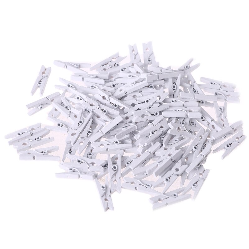 100 Stuks Kleine Maat 25Mm Mini Natuurlijke Houten Clips Voor Fotopapier Pinnen Wasknijper 77HA: WHITE