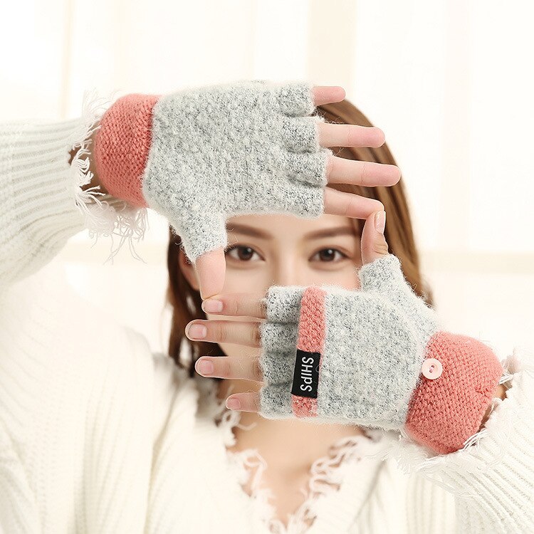 gestrickte kippen Handschuhe Winter Handschuhe Warme Wolle kippen oben Handschuhe Beflockung Warme Gestrickte halb-Finger Handschuhe für Gril und Frauen: Farbe6