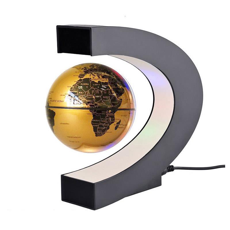 Flydende magnetisk levitation globe led verdenskort elektronisk antigravity lampe nyhedskugle lys hjem dekoration fødselsdag: Guld / Eu-stik