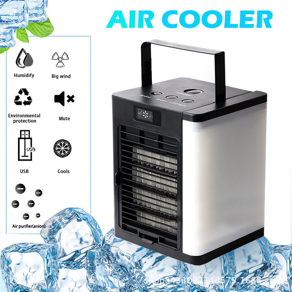 Portable Mini Air Conditioner Fan Personal Space Air Cooler Multi-function USB Air Conditioning Fan Removable Fan for Home #Z: Black