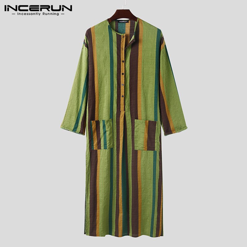 LVCBL Kaftan voor heren, lange mouwen, Thobe met zakken, universele pasvorm, M-3XL, Zwart, L
