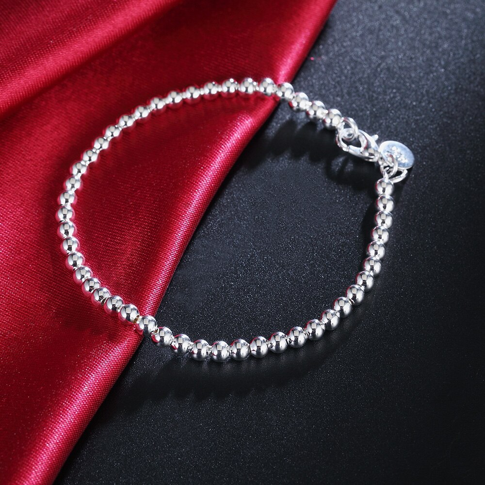 Perler kæde sølv farve armbånd til kvinder dame bryllup smykker jul nice  h030: H198 4mm perler