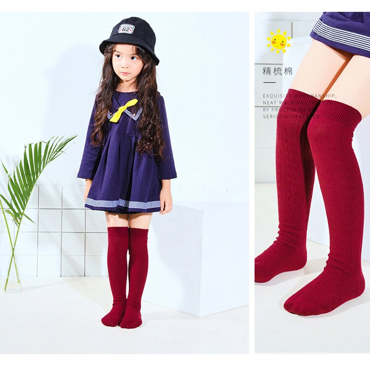 Calze per bambini in cotone pettinato calze sopra il ginocchio per bambini calze alte per studenti calze per bambini primavera autunno tinta unita