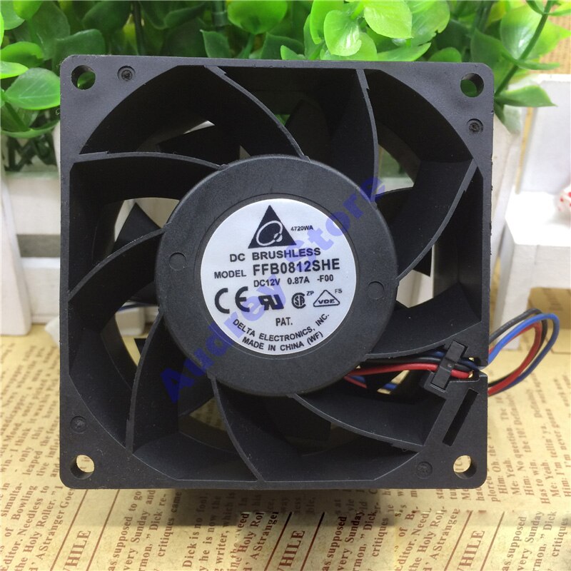 DELTA 12V 0.87A 8CM 8038 3-wire double ball bearing cooling fan FFB0812SHE 4900RPM 68.5CFM air blower for Chassis