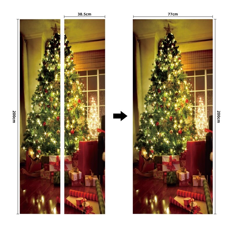 2 stk / sæt 3d juletræ dekorative køleskabsdør klistermærke fototapet mærkat