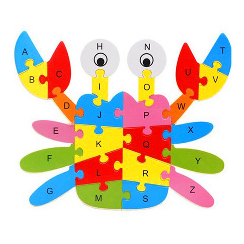 Wooden turtle fish crab animal shapes English ABC Alphabet Learning Puzzle Jigsaw Intelligence Game Toys Education Children Kids