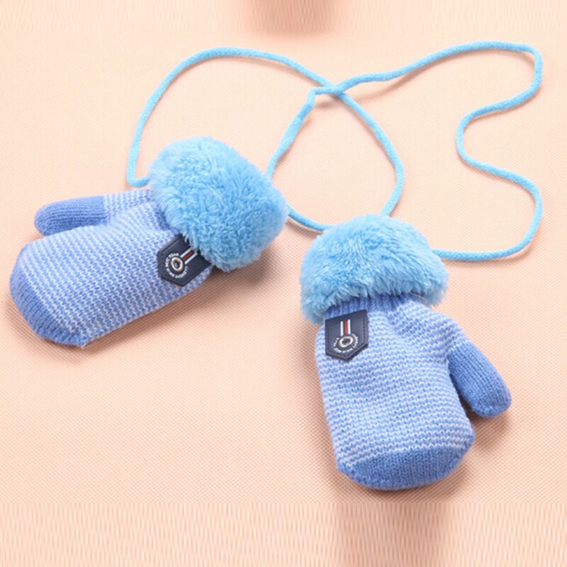 Cartoon Cute Baby Gloves Infant Mittens Child Lanyard Mittens Winter Warm Stripe Gloves For Boys And Girls Gloves